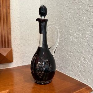 Vintage Bohemian Crystal Ruby Cut to Clear Decanter with Lid